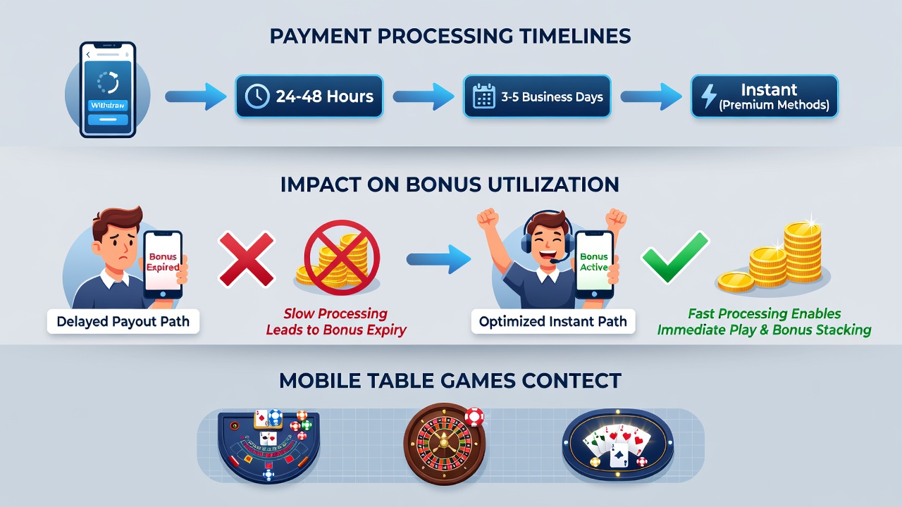 Chart illustrating deposit and withdrawal timelines affecting mobile bonus usage patterns